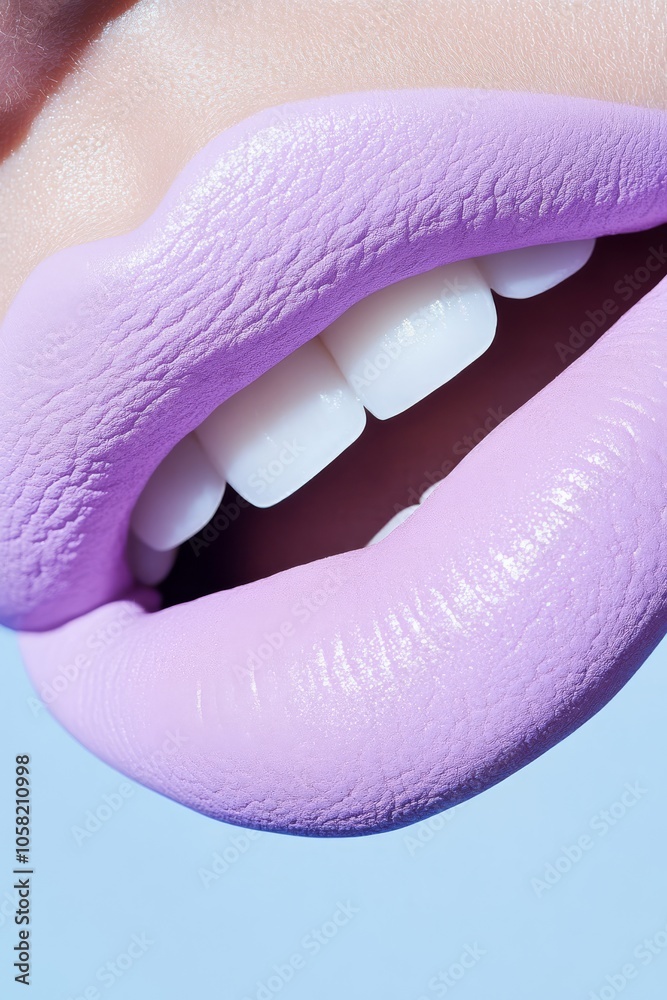 closeup of lilac lips with tongue and teeth copy space. closeup of lilac lips with tongue and teeth copy space.