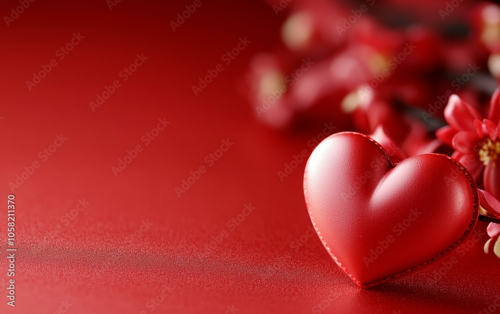 Red heart with small flower on it, symbolizing love and affection, simple yet elegant design. Red heart with small flower on it, symbolizing love and affection, simple yet elegant design.