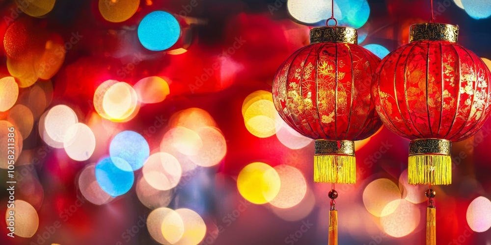 Red lanterns hanging from string, glowing softly, creating warm light in dimly lit outdoor setting. Red lanterns hanging from string, glowing softly, creating warm light in dimly lit outdoor setting.