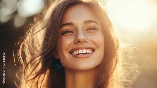 Radiant Smile: A Woman Bathed in Golden Sunlight