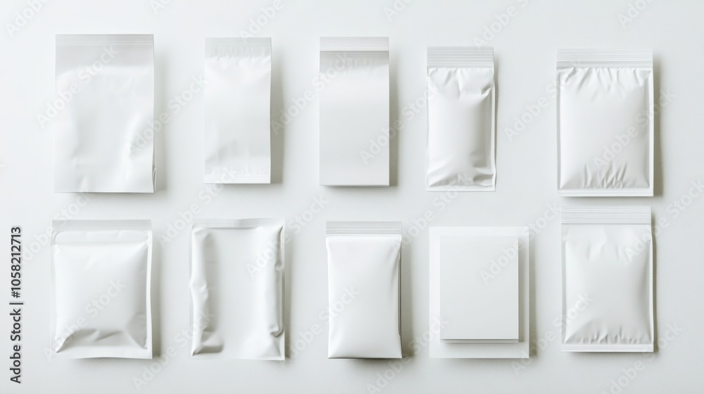 Blank White Packaging Mockup: Stand Up Pouches & Zip Lock Bags Blank White Packaging Mockup: Stand Up Pouches & Zip Lock Bags