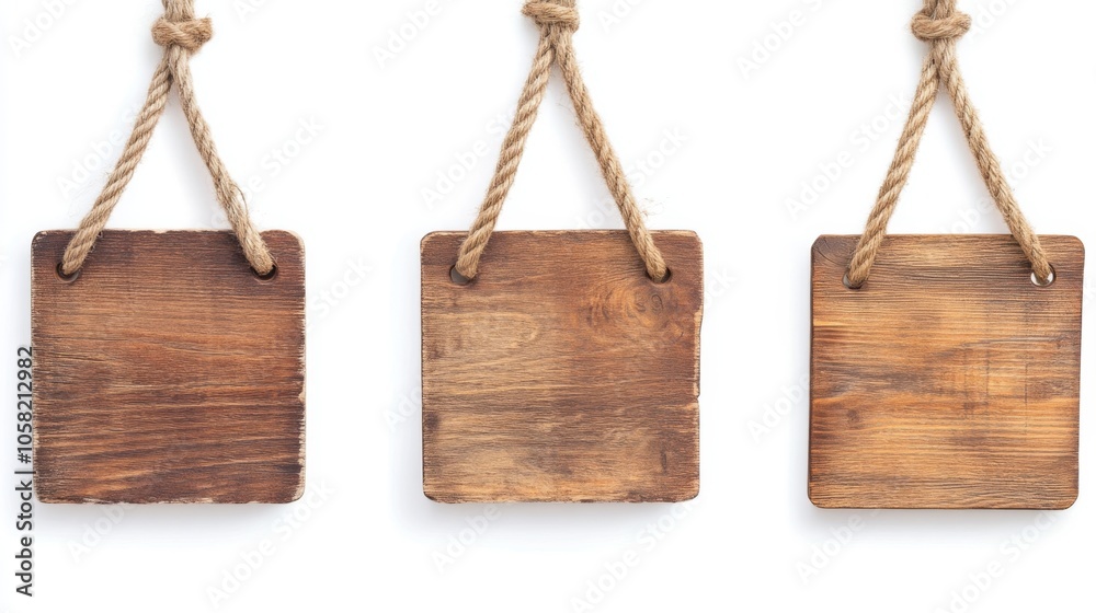 Fototapeta premium Rustic Wooden Signs Hanging with Rope