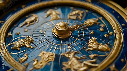 Golden Zodiac Clock Face - Close-Up Photo photo