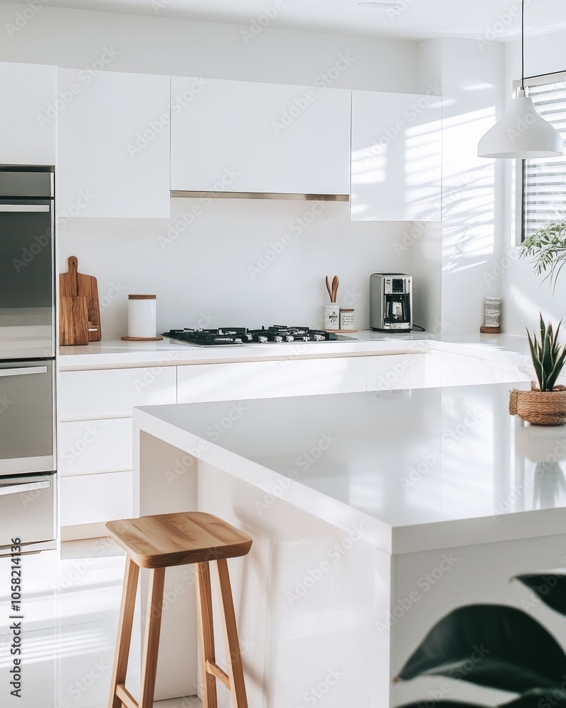 Fototapeta premium Clean Kitchen with White Countertop and Appliances