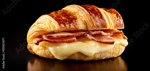 Indulge in a savory delight croissant stuffed with melted cheese and ham for a perfect breakfast treat