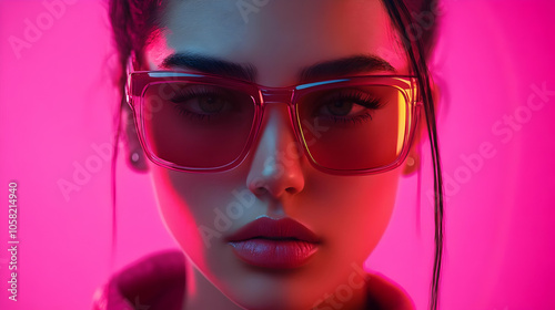 3D Illustration of Woman with Pink Sunglasses on Pink Background