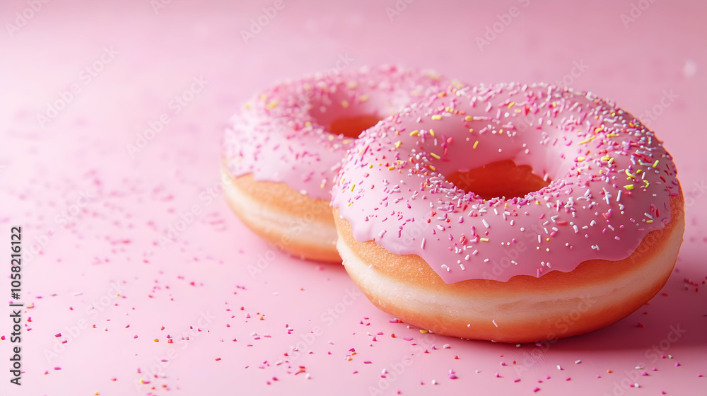 Two Pink Donuts with Sprinkles - Realistic Image Two Pink Donuts with Sprinkles - Realistic Image