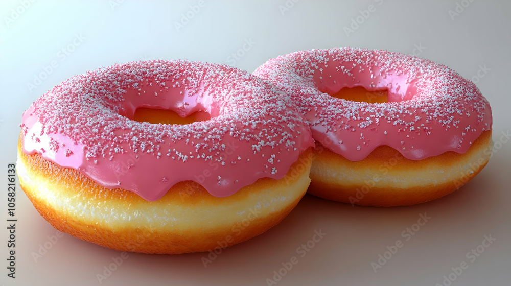Two Pink Iced Donuts with Sprinkles - 3D Illustration Two Pink Iced Donuts with Sprinkles - 3D Illustration