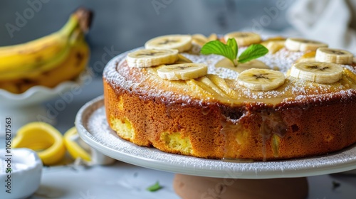 Moist banana cake freshly baked