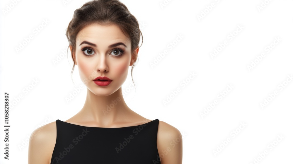 Beautiful Woman Portrait with Red Lips and Black Dress Beautiful Woman Portrait with Red Lips and Black Dress