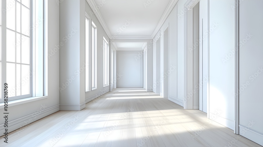 Fototapeta premium Large White Hallway with Bright Light.