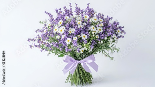 A charming bouquet of lavender and chamomile flowers,