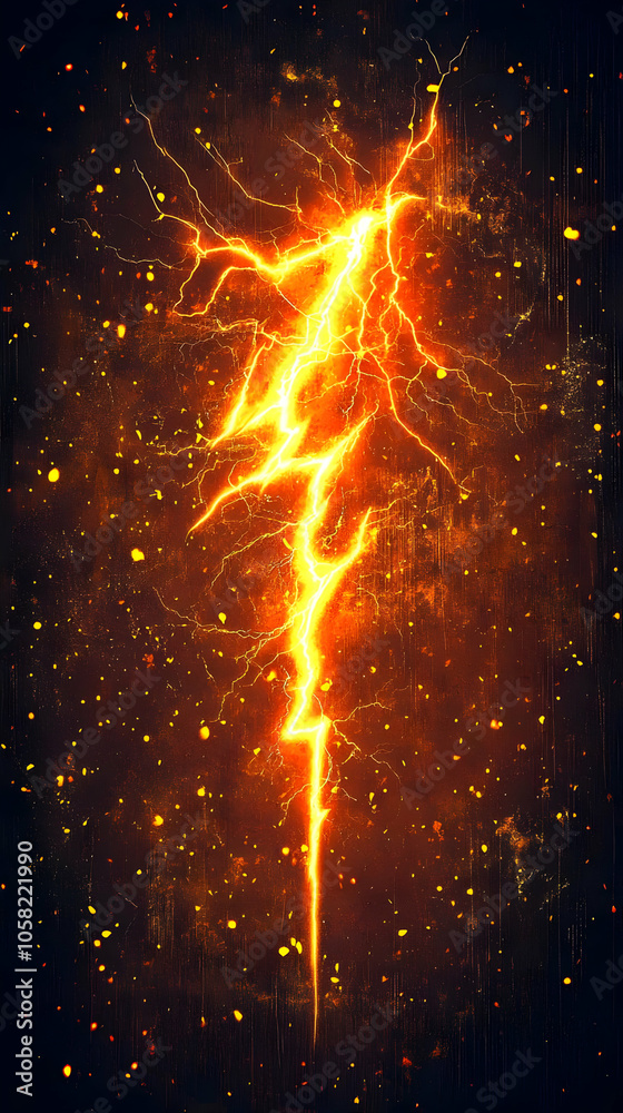 Fiery Lightning Bolt Illustration on Grunge Background Fiery Lightning Bolt Illustration on Grunge Background