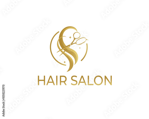 luxury Hair salon with hair and Scissors Concept logo design icon template