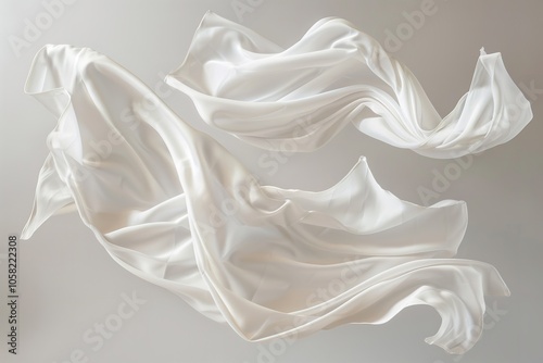 Set of floating, elegant, white, cut-out fabrics. Generative Ai