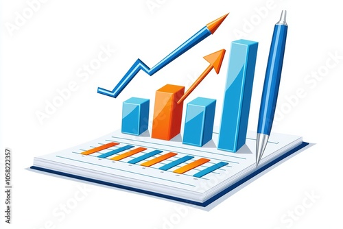 Colorful business graphs and charts on a paper, demonstrating growth and analysis.