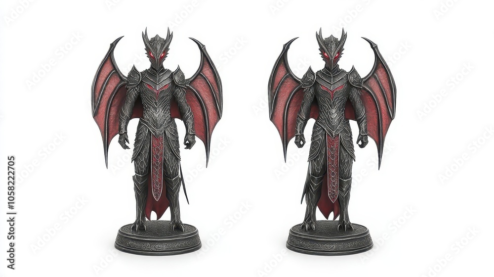 Fototapeta premium Intricate fantasy dragon figurine with detailed wings and armor, perfect for collectors and tabletop gaming enthusiasts.