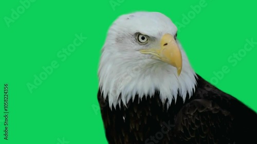 American Eagle turns head in different directions on green screen