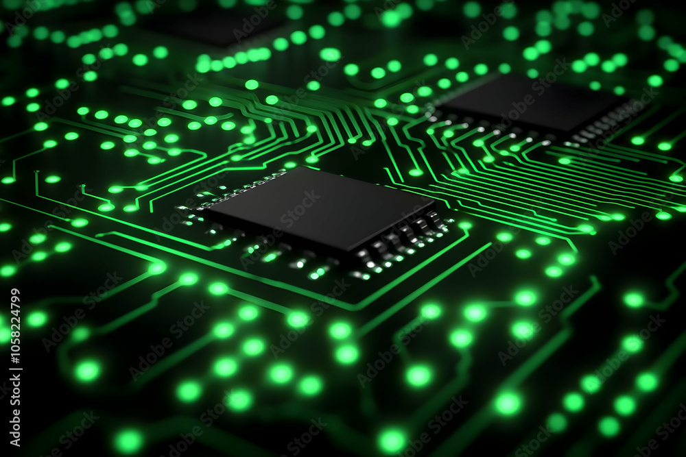 3D Render of Circuit Board Technology, Electronics, and Data 3D Render of Circuit Board Technology, Electronics, and Data