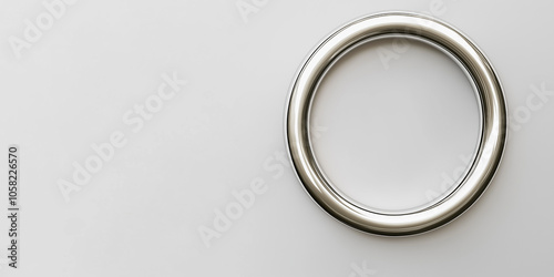 Chrome metal ring lying on white background with copy space