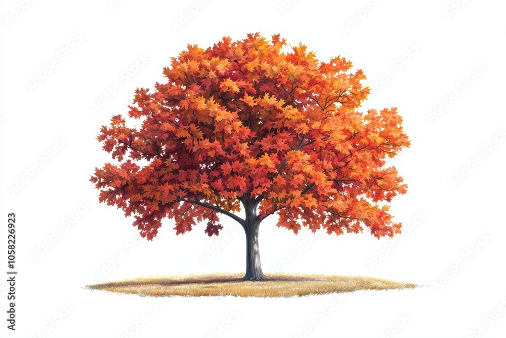Vibrant orange autumn tree, showcasing rich foliage, isolated on a white background. Vibrant orange autumn tree, showcasing rich foliage, isolated on a white background.