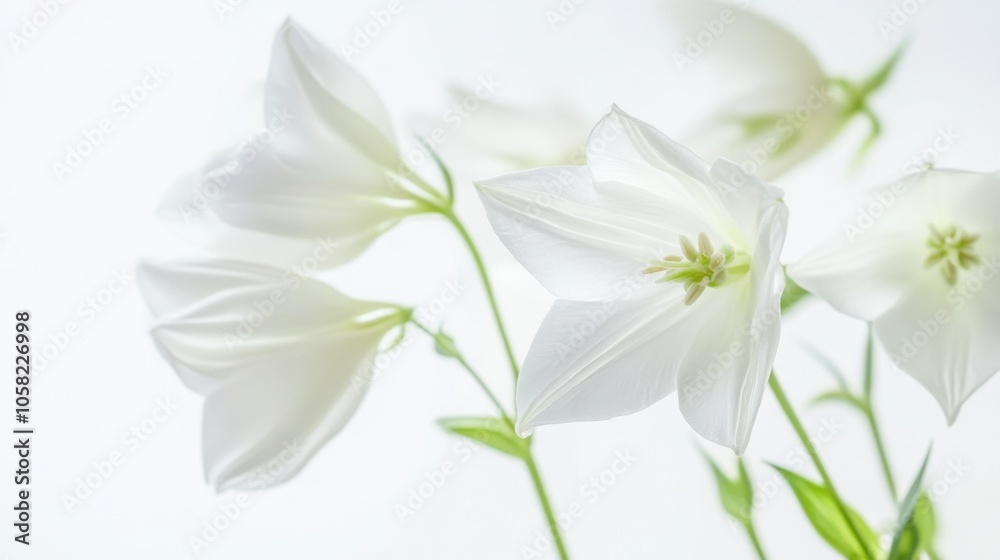 A high-resolution image of delicate white bell flowers against A high-resolution image of delicate white bell flowers against