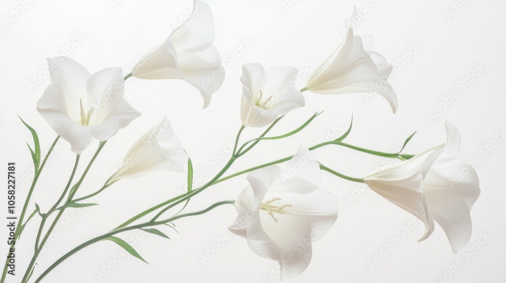Fototapeta premium A high-resolution shot of white bell flowers on a clean white background,