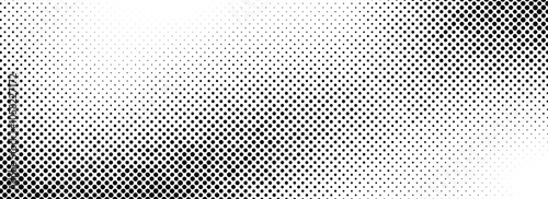 Fading halftone grungy background. Vanishing grain gritty textured wallpaper. Black white comic noise grit surface. Pixelated speckles, dots or particles overlay. Vector aged dirty sand backdrop cover