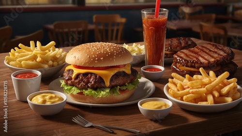 hamburger and fries