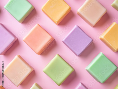 Pastel Soap Bars Pattern on Pink Background