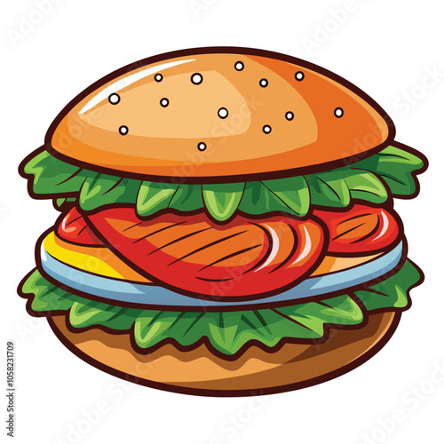 Fish Fillet Sandwich Vector silhouette icon with Transparent Background Clipart.