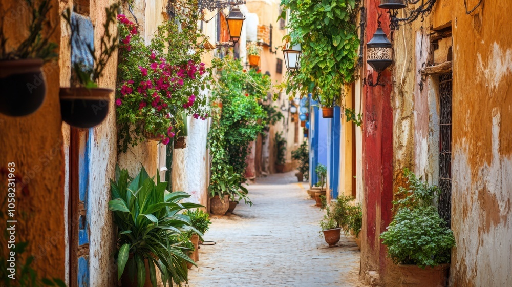 A picturesque alleyway in the old city of Morocco, A picturesque alleyway in the old city of Morocco,
