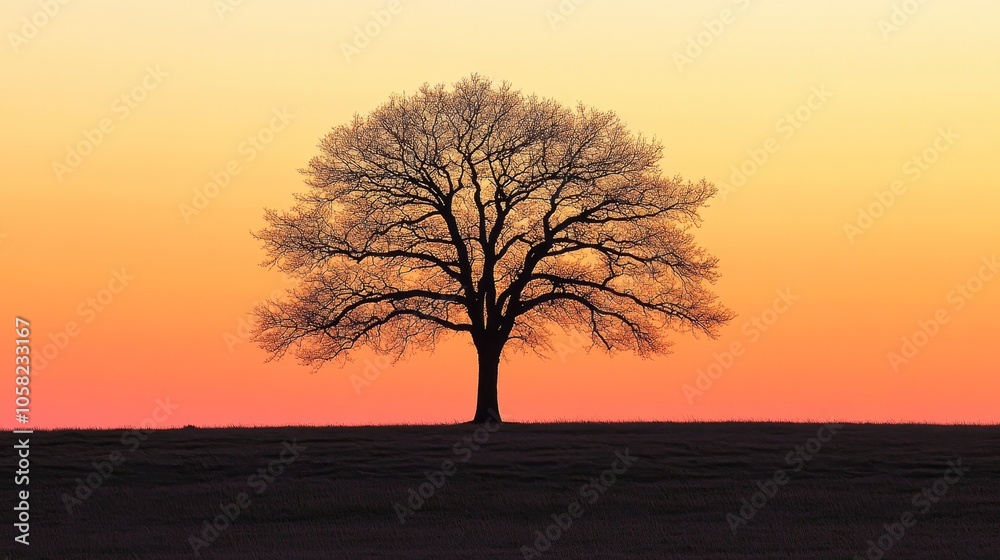 A solitary tree stands against a vibrant sunset backdrop, showcasing nature's beauty and tranquility. A solitary tree stands against a vibrant sunset backdrop, showcasing nature's beauty and tranquility.