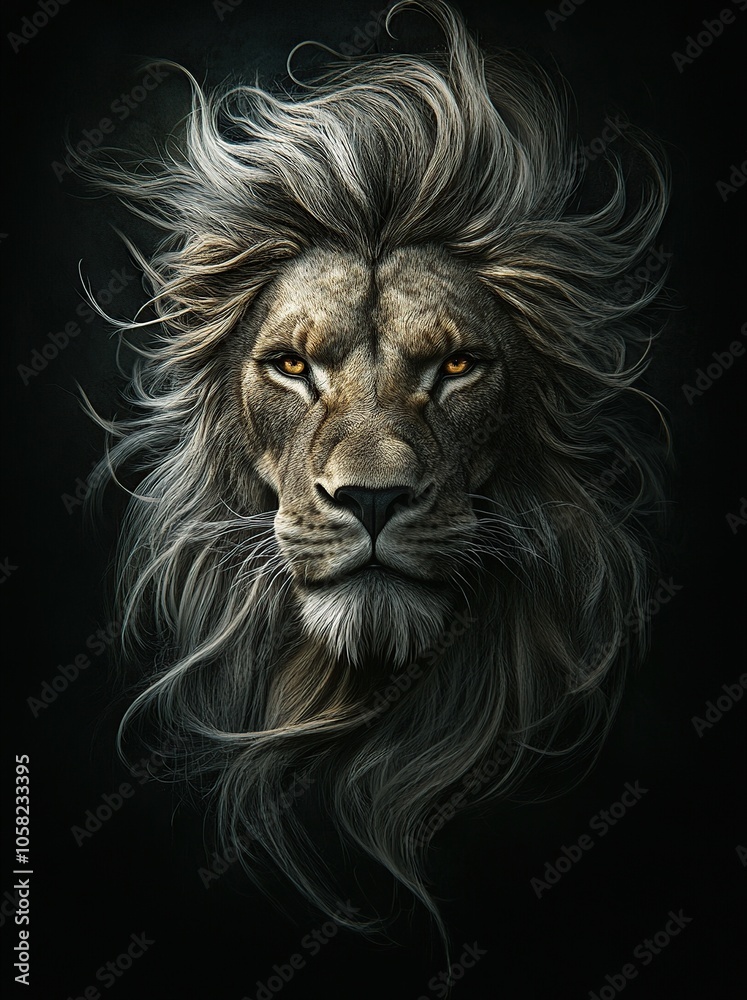 Fototapeta premium Close-up portrait of a lion with a majestic mane.