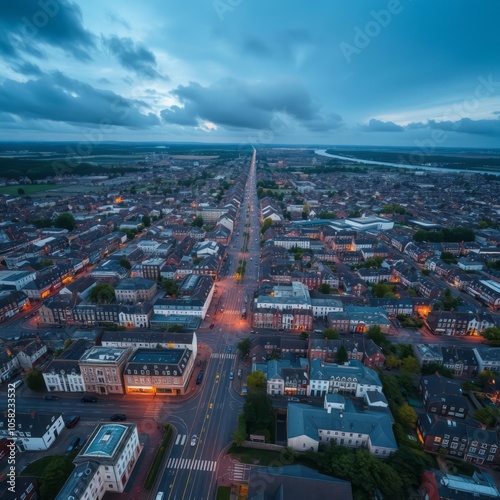 Aerial view of a suburban singlefamily housing estate aerial city Ultra realistic Photorealistic  photo