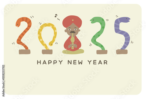 2025年へび使いの年賀状テンプレート