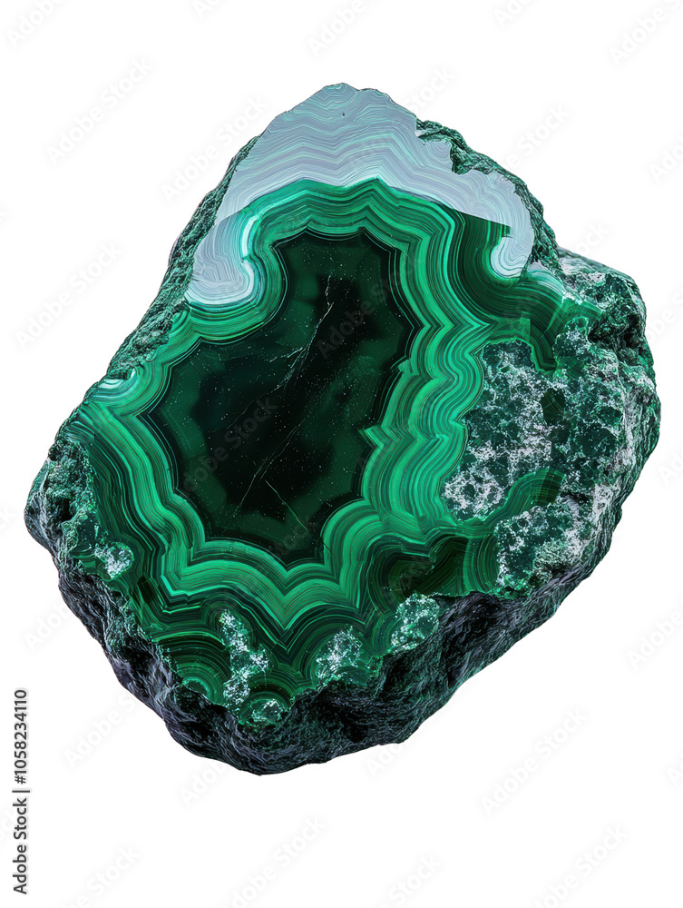 Beautiful malachite stone with intricate green patterns, isolated on white background. Beautiful malachite stone with intricate green patterns, isolated on white background.