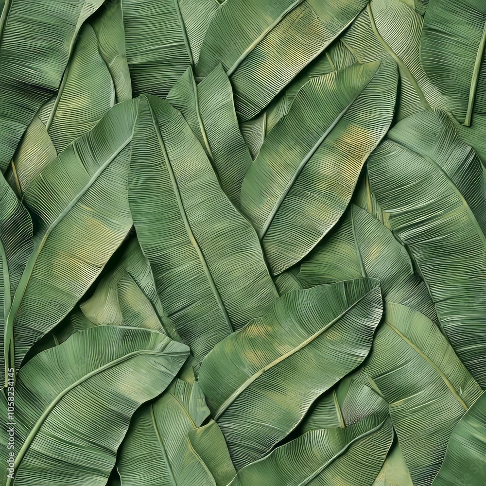 Fototapeta premium seamless pattern of oversized banana leaves with intricate textures, evoking a tropical paradise