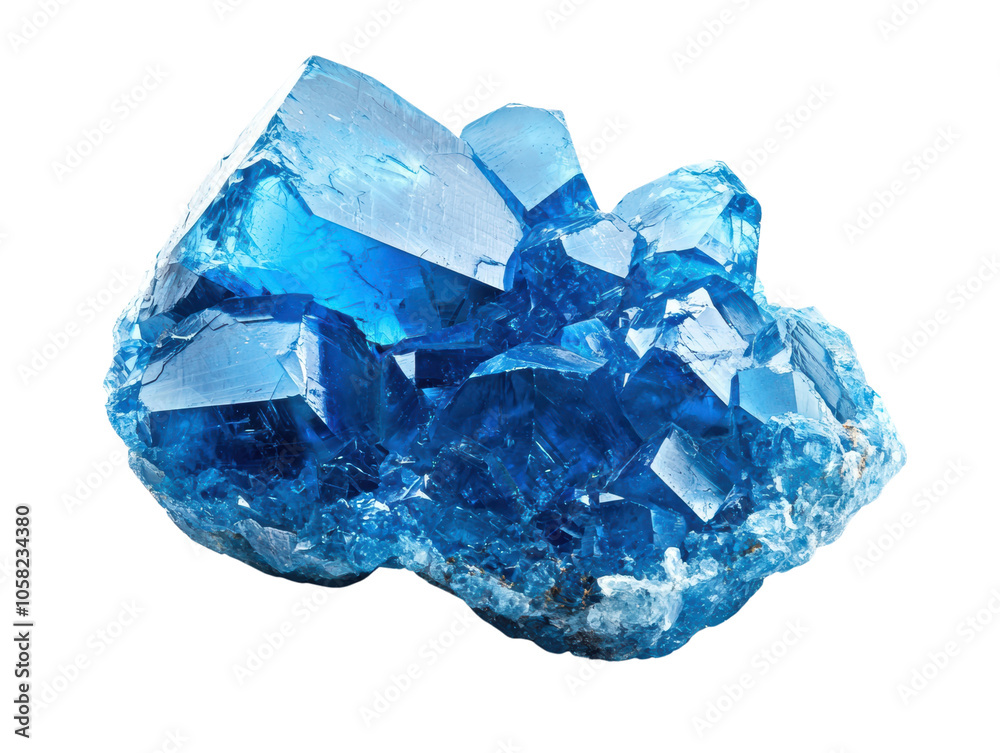 Bright blue crystal, showcasing intricate facets, white isolate background. Bright blue crystal, showcasing intricate facets, white isolate background.