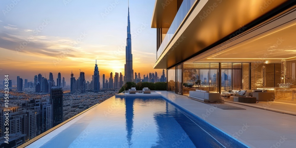 Fototapeta premium Modern Luxury Penthouse with Stunning Dubai Skyline
