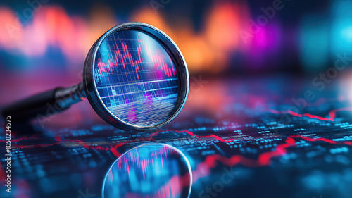 Exploring Stock Market Insights with a Magnifying Glass on Graph Chart Backgrounds