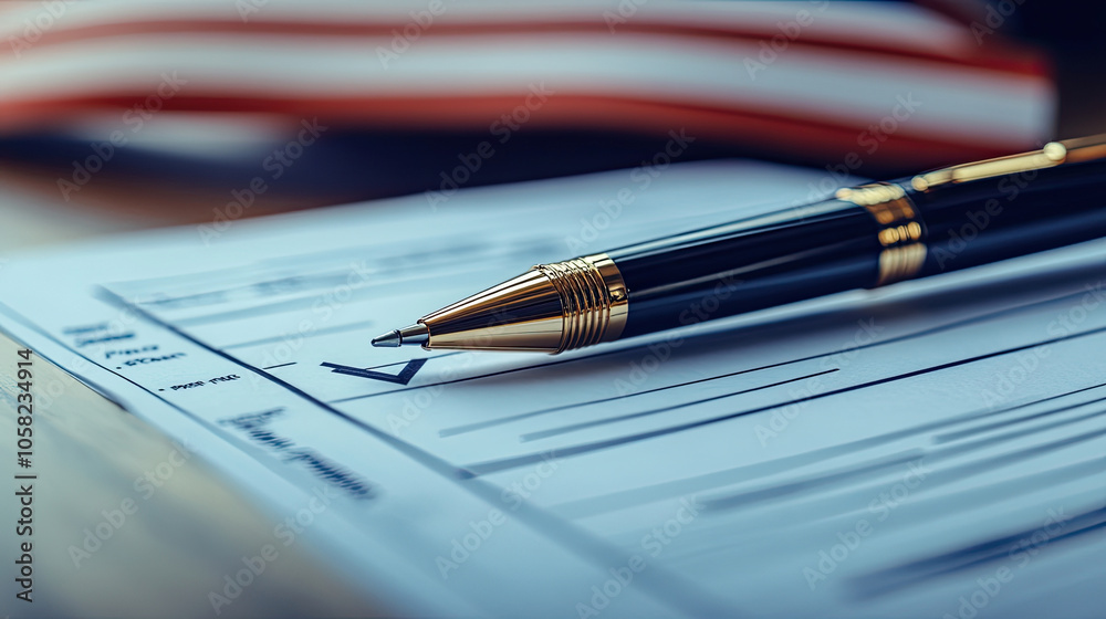The ballots and pens on the table The ballots and pens on the table