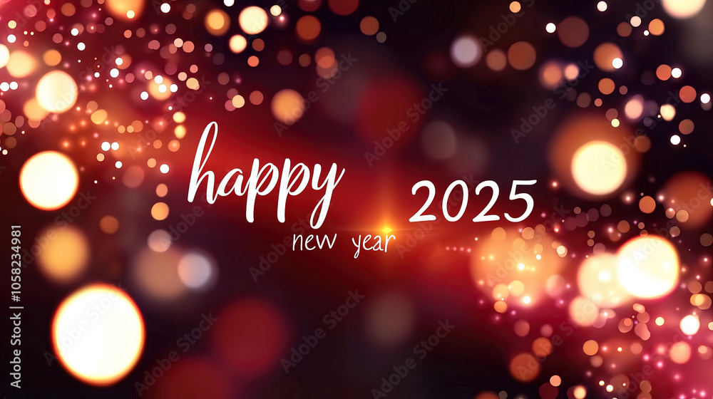 2025 happy new year poster with red light background