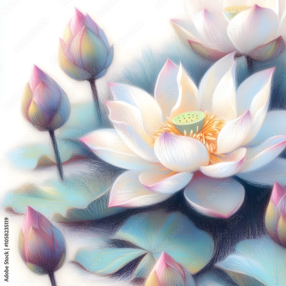 Fototapeta premium 연꽃, 파스텔화 (Lotus, pastel painting)
