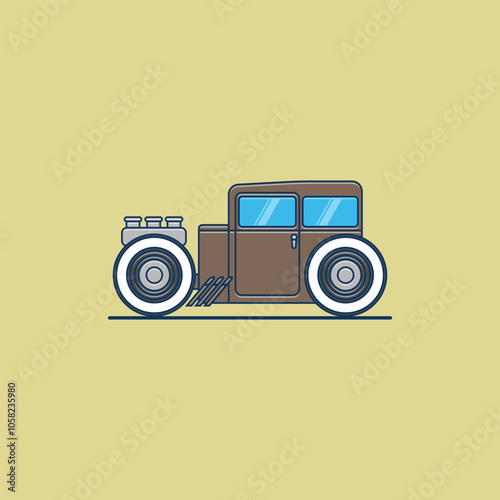 Cartoon of funny vector car with ratrod modification style