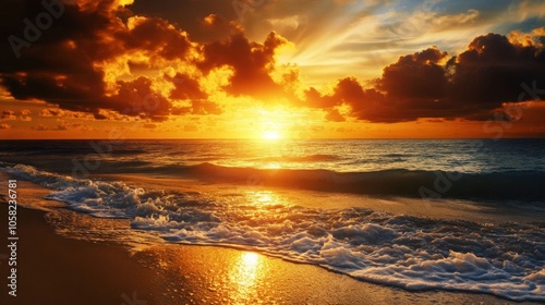 Tranquil Golden Sunrise Over Ocean Waves photo