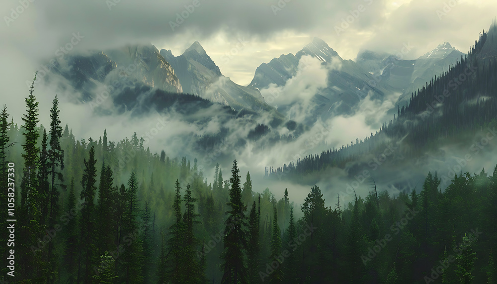 Fog in nature, beautiful natural scene view of fog in the forest with landscape by AI generative. Fog in nature, beautiful natural scene view of fog in the forest with landscape by AI generative.