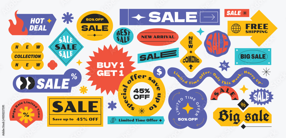 Naklejka premium Set of sale label promotion. Sticker tag sale special offer. Banner discount social media.
