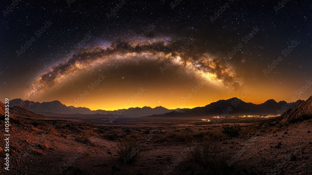 Fototapeta premium Vast Starry Sky Over Desert Landscape at Night