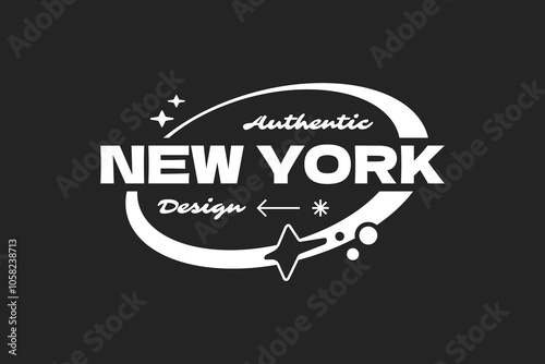 Streetwear design T-shirt template. Monochrome y2k style. Typography futuristic editable. New york authentic